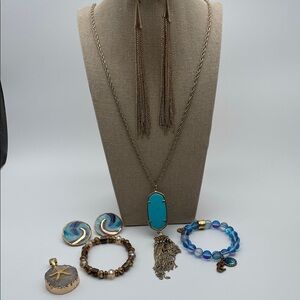 Kendra Scott Gold Turquoise Tassel Pendant & Misc Jewelry Bundle